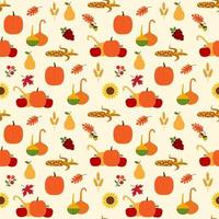 Autumn pattern with pumpkins, gourds, foliage vector