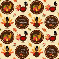 Thanksgiving pattern with turkeys and cornucopia vector