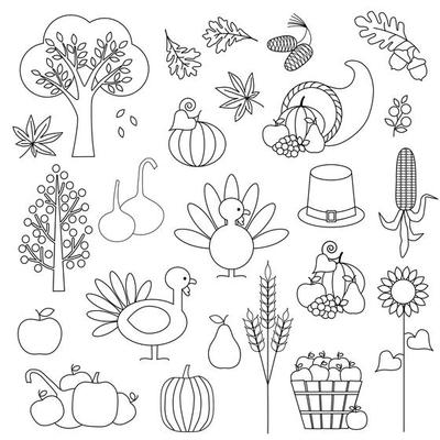 Thanksgiving black outline element set 1419029 Vector Art at Vecteezy