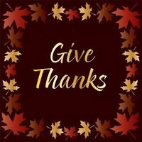 Gold give thanks typography with leaf frame vector