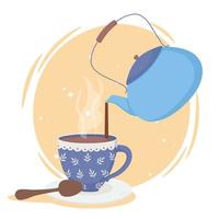 Coffee time composition with kettle and cup vector