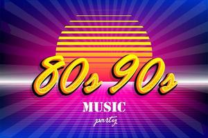 Retro 80s 90s neon sunset party poster template vector