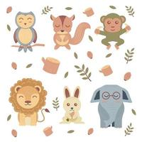 Beautiful animals set in flat color style vector