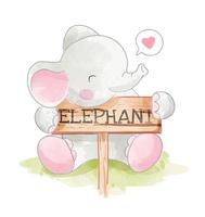 Cute Elephant Holding Wood Sign vector