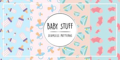 Baby stuff seamless pattern set vector