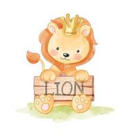 Cute Cartoon Lion Holding Wood Sign vector