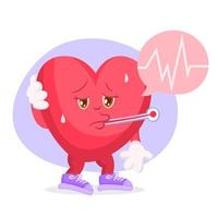 Heart character feeling sick vector