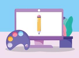 Creativity concept with computer and art materials vector