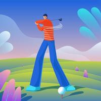 golfista, golpear pelota, en, el, curso vector