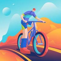 Rider cycling in mountain landscape vector