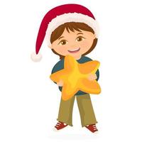 Boy in Santa hat holding a huge star vector