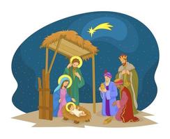Manger scene with the birth of Jesus vector