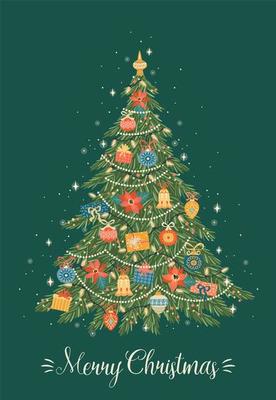 Merry Christmas greeting card on green background