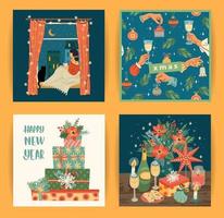 Set of Christmas and Happy New Year scenes vector