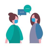 Women talking and wearing medical masks characters vector