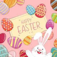 Happy Easter poster with decorated eggs and bunny vector