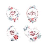 Collection of geometric hand drawn Christmas wreaths with text vector