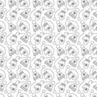 Monoline Christmas seamless pattern with mittens and winter hats vector