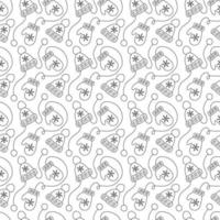 Monoline Christmas seamless pattern with mittens and winter hats vector