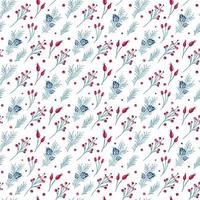 Christmas seamless pattern of red berries, pine branches vector