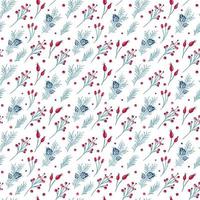 Christmas seamless pattern of red berries, pine branches vector