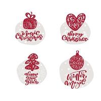 Christmas doodles with calligraphic text vector