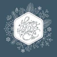 Happy Holidays text frame with line style foliage vector