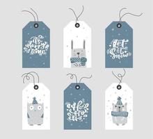 Blue and white Christmas gift tags with calligraphy vector