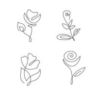 Set of continuous line flowers vector