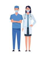 Doctor and surgeon wearing medical masks vector
