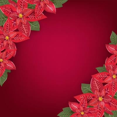 Red Christmas greeting card with poinsettia corners