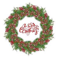 Christmas wreath with cones, berries on evergreen branches vector