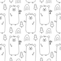 Seamless line style bears forest pattern vector