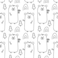 Seamless line style bears forest pattern vector