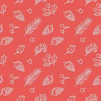 Christmas cones, branches and berries monoline seamless pattern vector