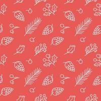 Christmas cones, branches and berries monoline seamless pattern vector