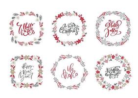 Set of Christmas scandinavian wreaths and calligraphy vector