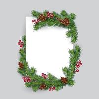 Christmas branches and berries around blank paper vector