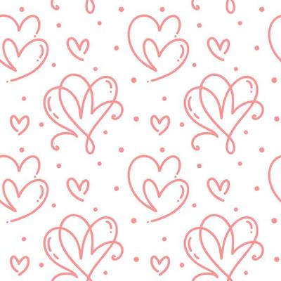 Cute monoline hearts seamless pattern