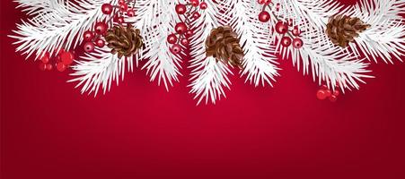 White Christmas tree branches and berries with copy space vector