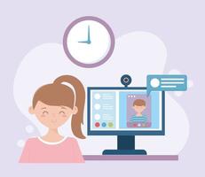 Young woman on an online meeting vector