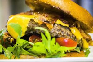 Close-up of a cheeseburger photo