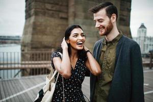 Attractive couple embraces in New York City