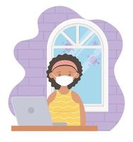 Young woman using a laptop indoors vector