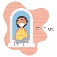 Young woman with cat on the window vector