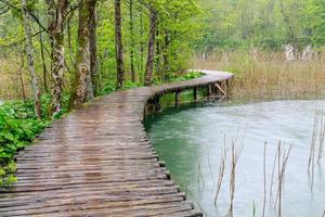 Wood path in the Plitvice Lake photo