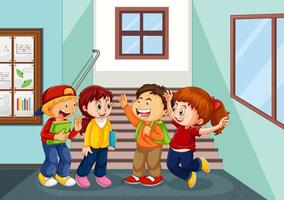 Happy children in school hallway vector