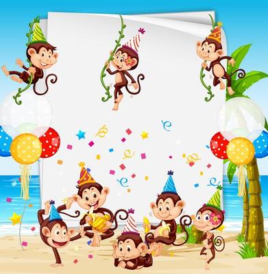 Party paper frame template with monkeys