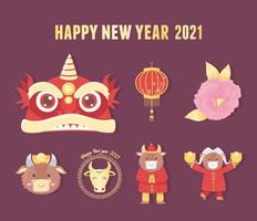 Chinese New Year of the ox icon set vector