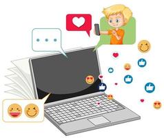 Laptop with emoji icon cartoon style vector